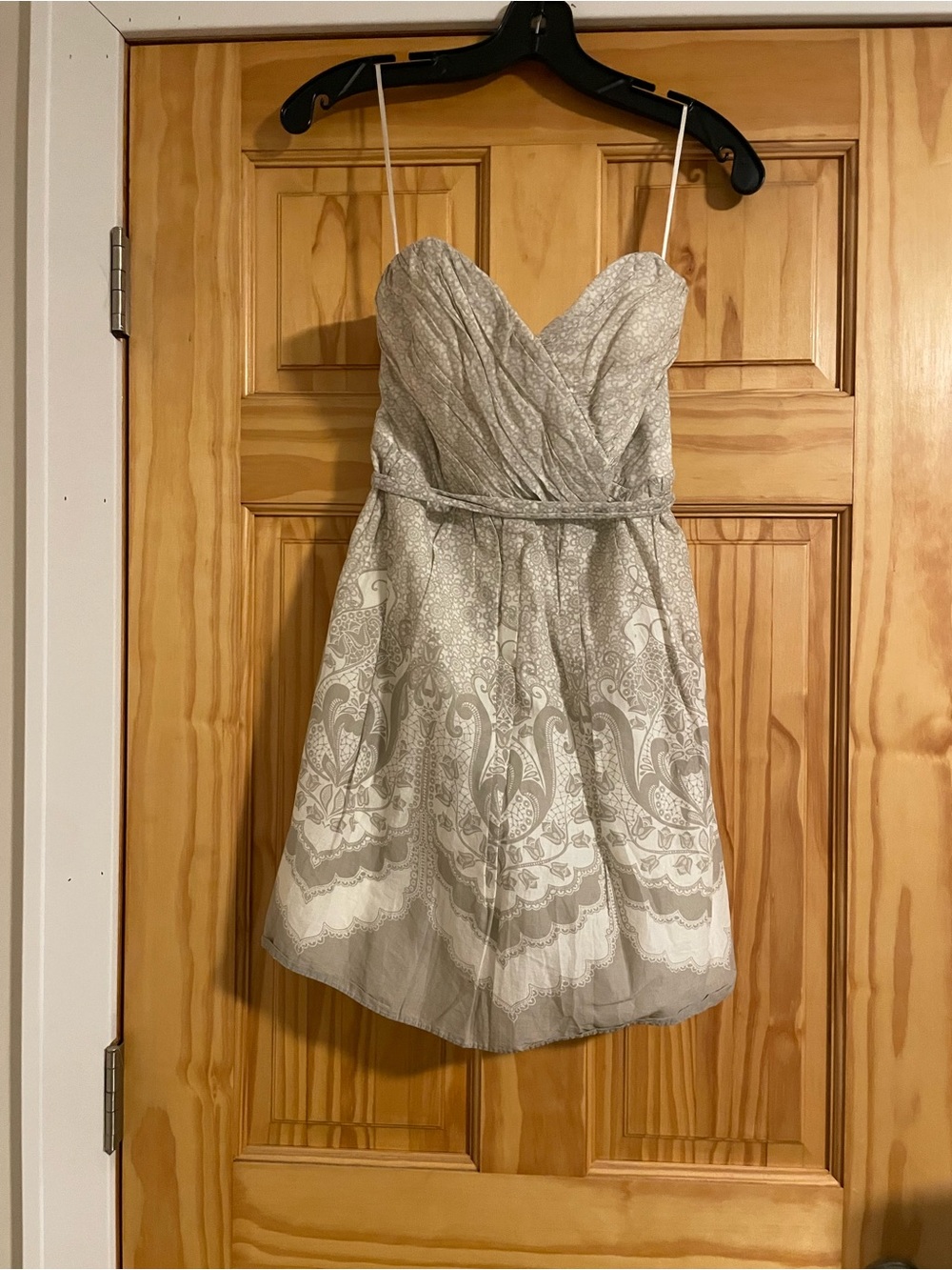 Express Silver Strapless Mini Dress with Patterned Skirt